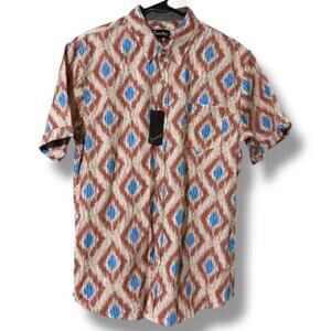 Coastal men’s large short sleeve collared button down geometric pattern blue nwt